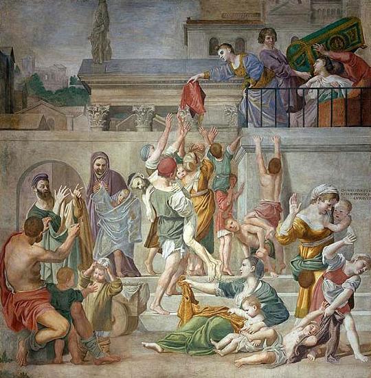 Domenico Zampieri St. Cecilia Distributing Alms, fresco,